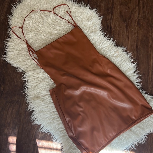 SALE!!! NWT Sleek Faux Leather Mini Dress - Picture 4 of 7